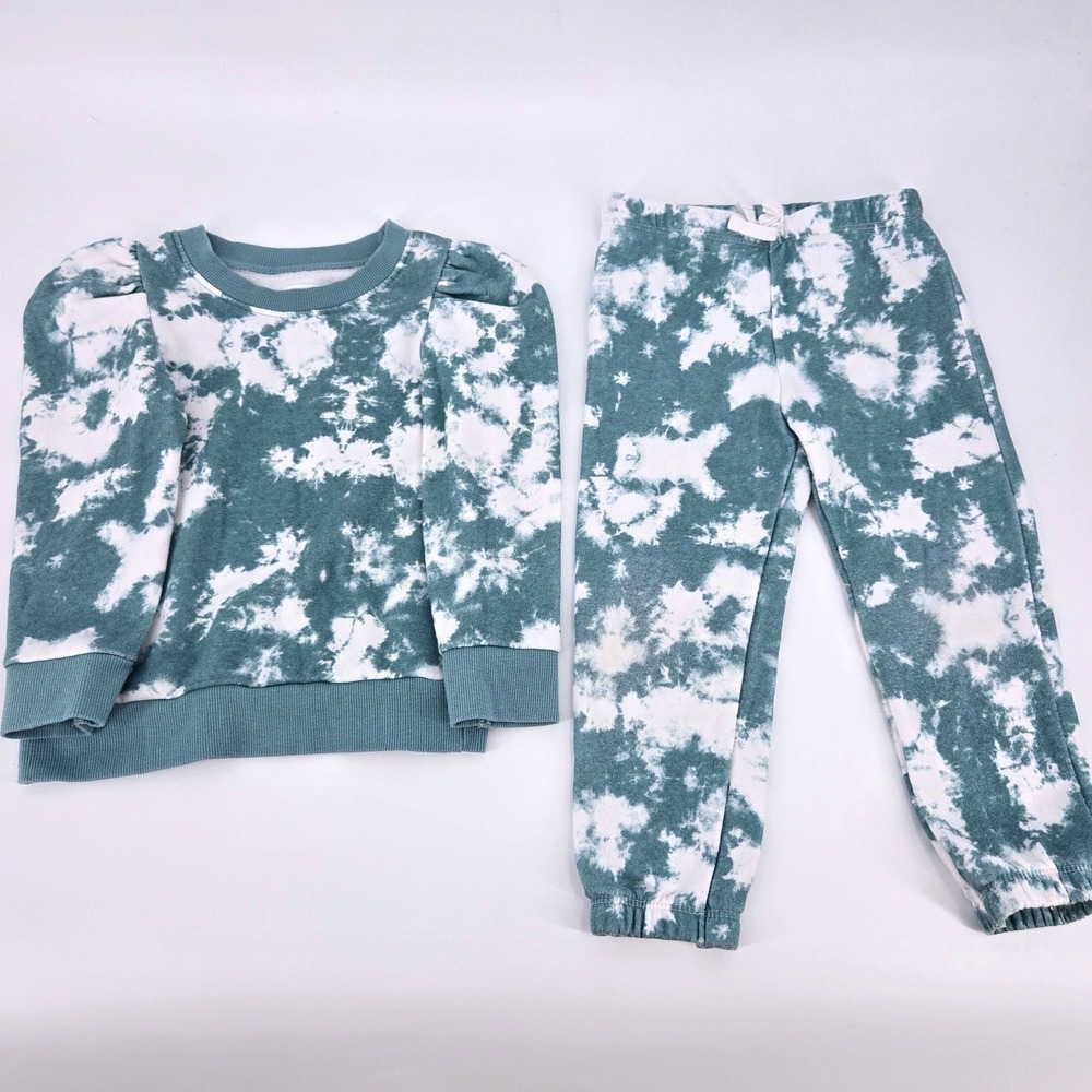 Grayson Mini Toddler Girl 4T Tie Dye Puff‎ Sleeve Sweatshirt & Joggers Set Sage